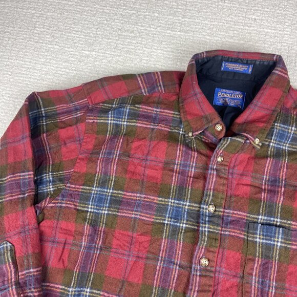 Pendleton Shirt Mens XL Red Button Up 100% Pure virgin Wool Plaid Flannel Casual - Picture 3 of 16